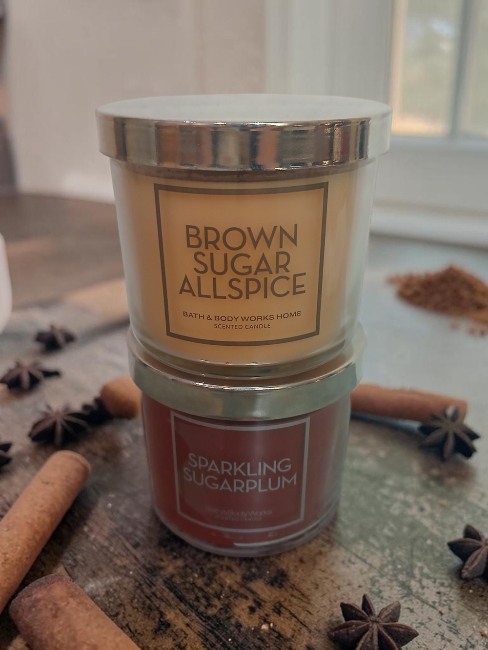 Bath & Body Works Cream & Brown Double Candle Set